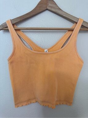 Fornia Ribbed Brami Crop Tank M/L Orange Yellow Lettuce Hem Stretch